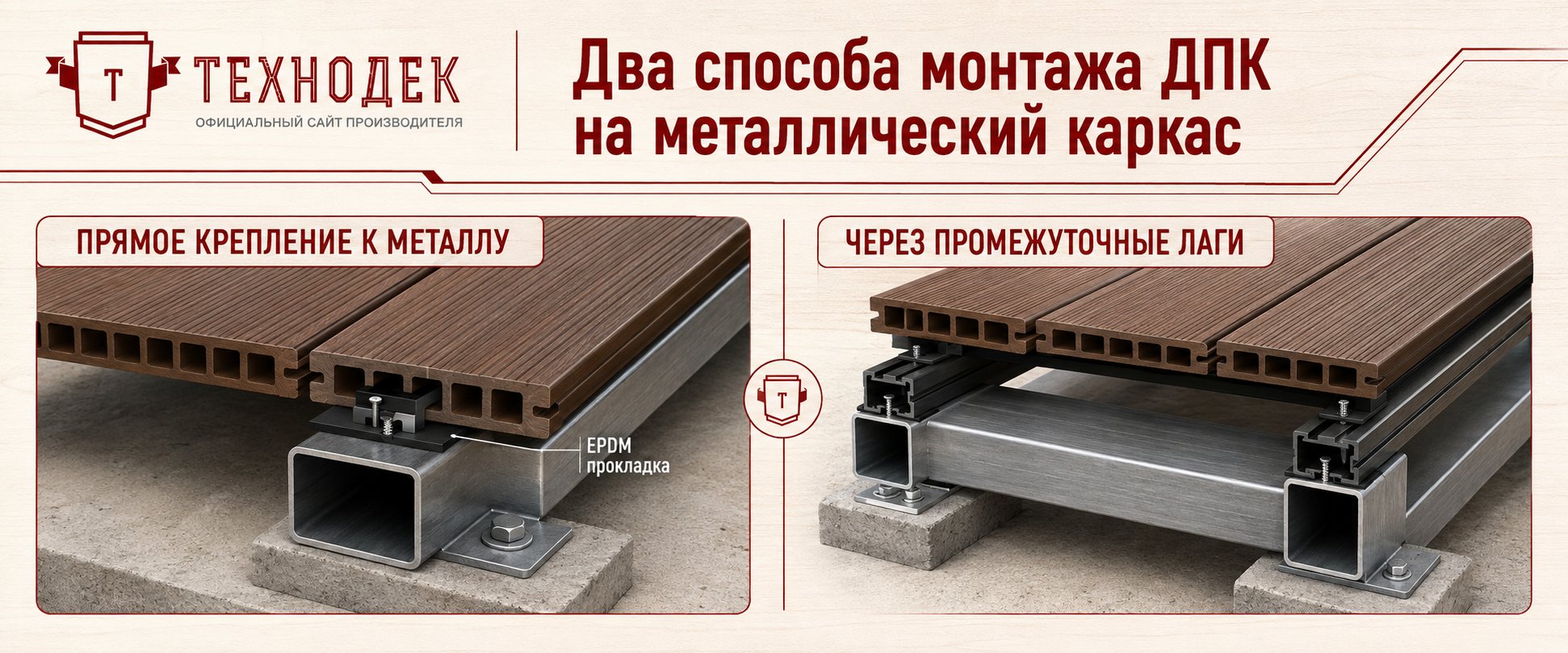 Два способа монтажа ДПК на металлический каркас