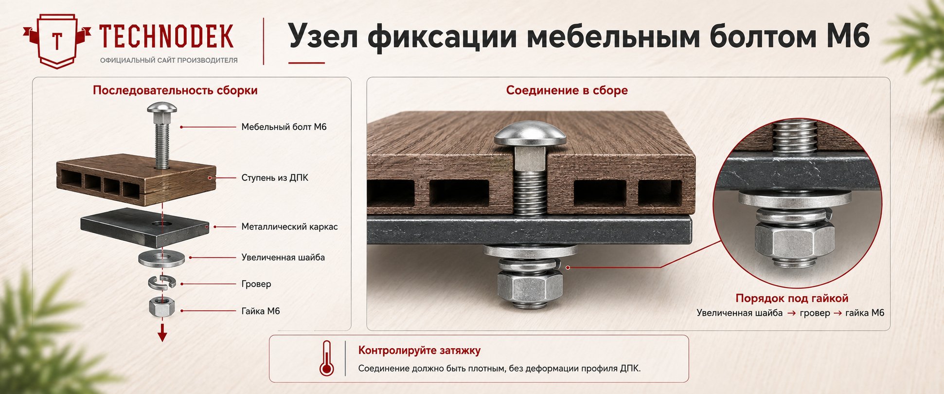 Узел фиксации мебельным болтом М6