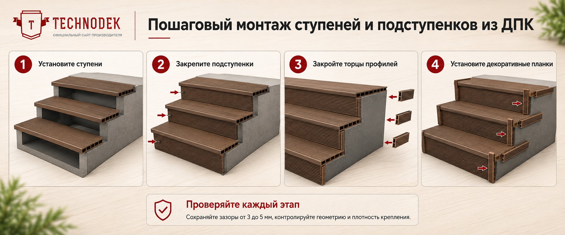 Пошаговый монтаж ступеней и подступенков из ДПК