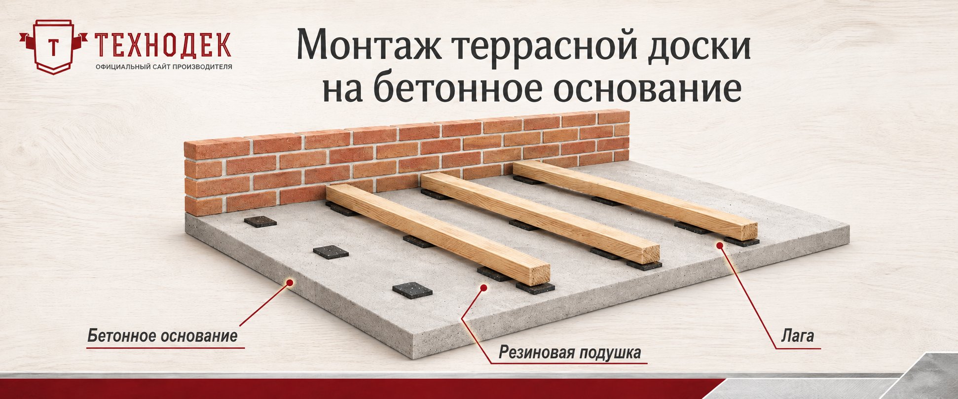 Монтаж террасной доски на бетонное основание