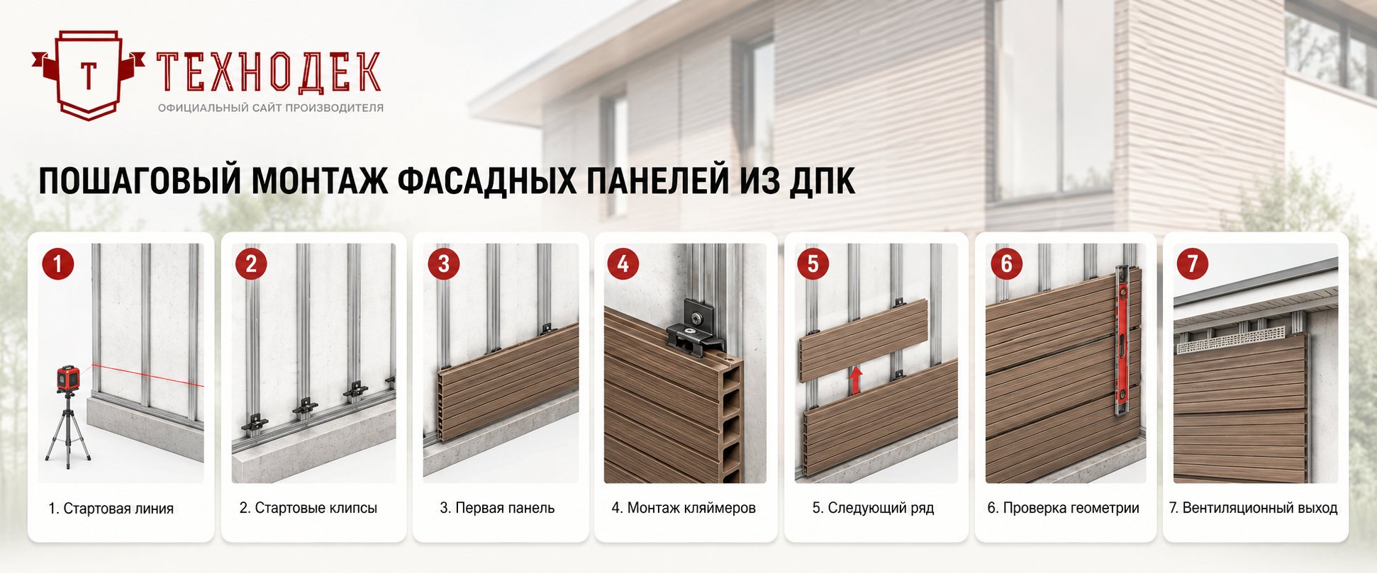 Пошаговый монтаж фасадных панелей из ДПК