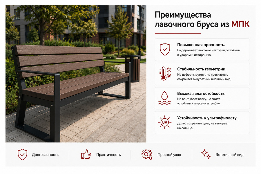 Лавочка из МПК бруса от завода производителя Технодек