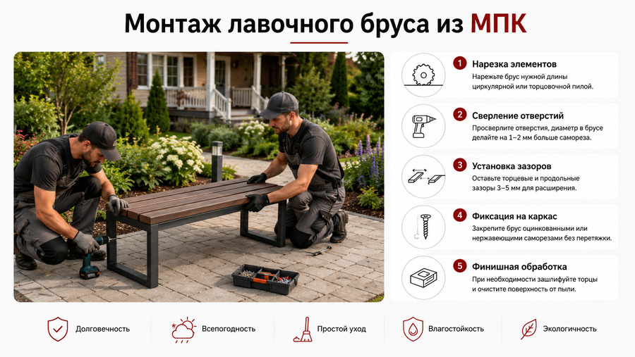 Монтаж лавочки из МПК от завода Технодек