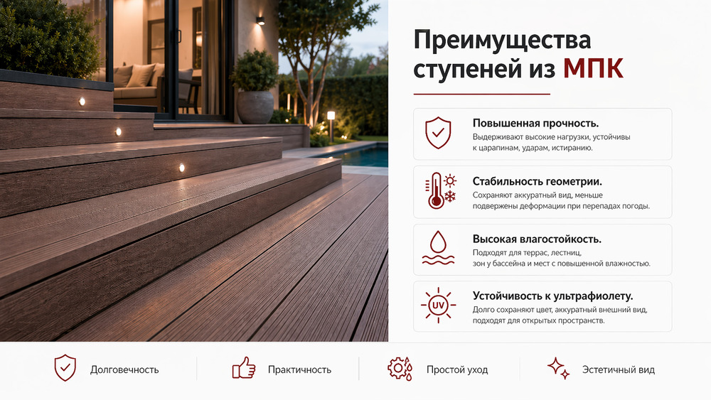 Плюсы ступеней длялестницы из МПК от завода Технодек